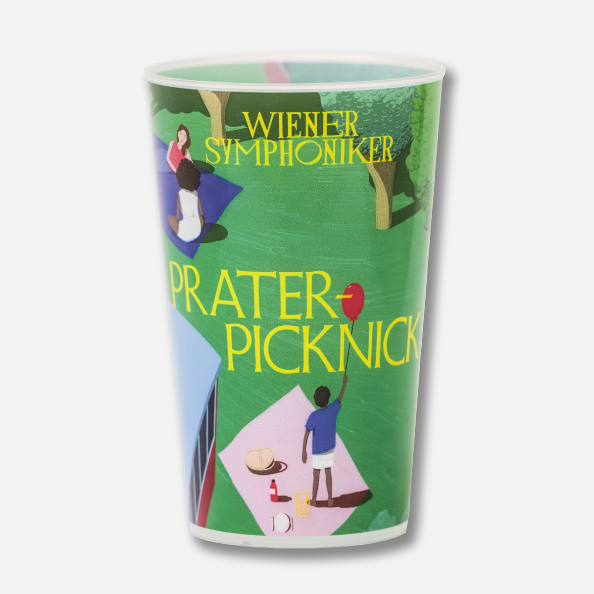 Becher für das Prater-Picknick in grün bedruckt